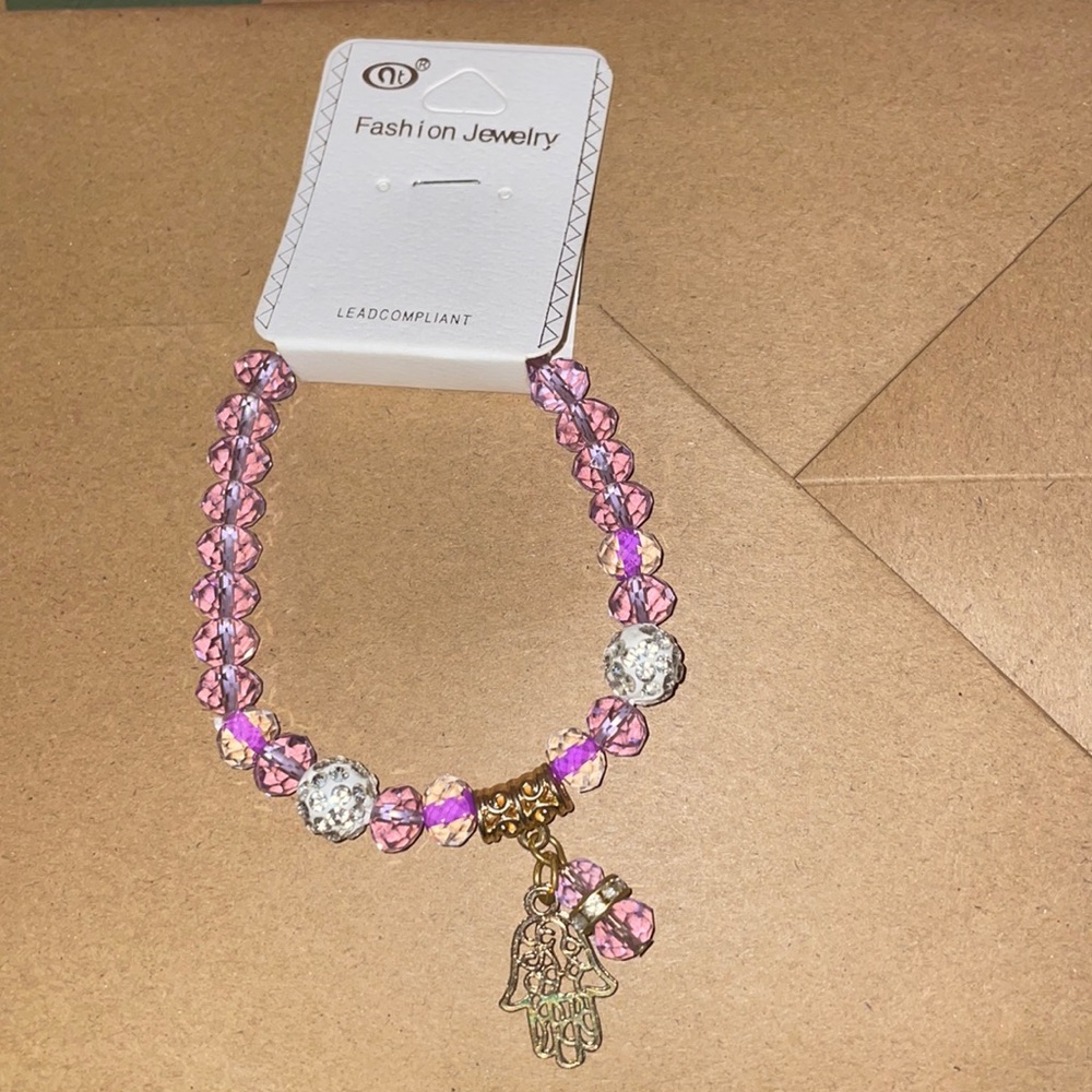 Purple Hand Of Hamsa/Hand of Fatima Evil Eye Protection Bracelet